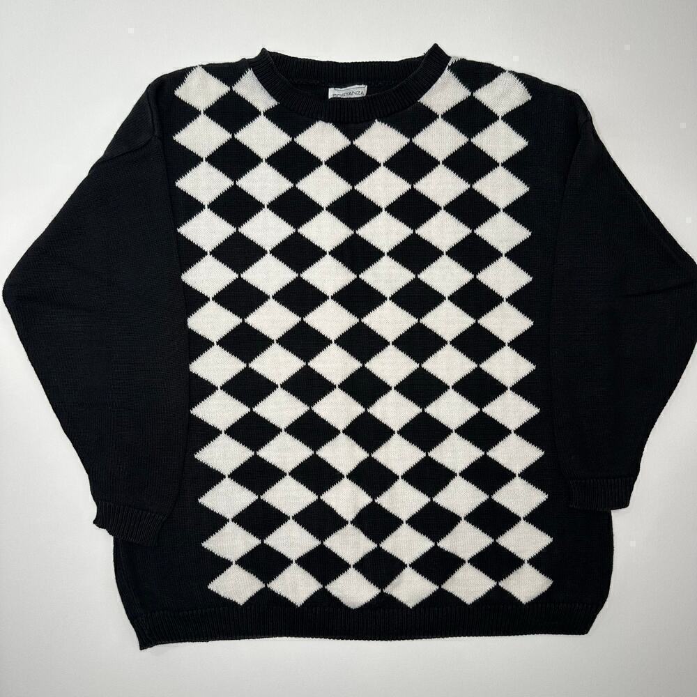 Sostanza Vintage 1990s Graphic Harlequin Black and White Women’s Sweater